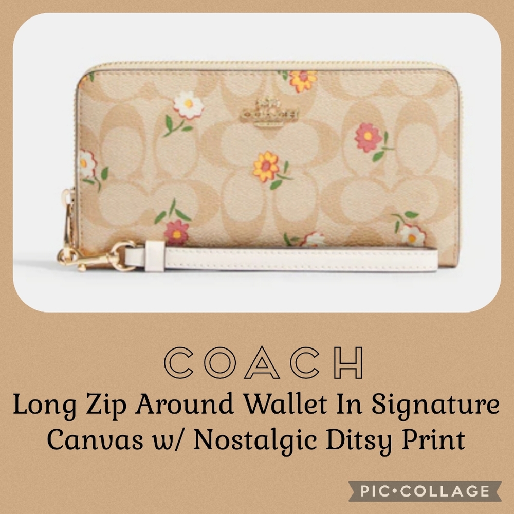 COACH Long Zip Around Wallet w/ Nostalgic Ditsy Print